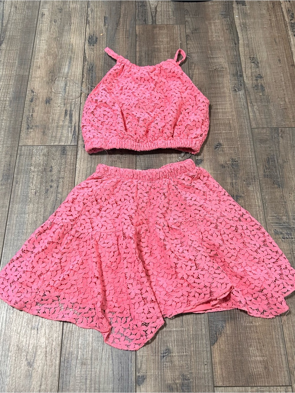 Paisley Lane Girls Pink  Sleeveless Lace Overlay Top & Skirt Set Size 7